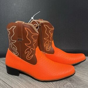 Metrocharm Western Orange Cowboy Rodeo Boots Snake Pattern‎ Synthetic Leather 9
